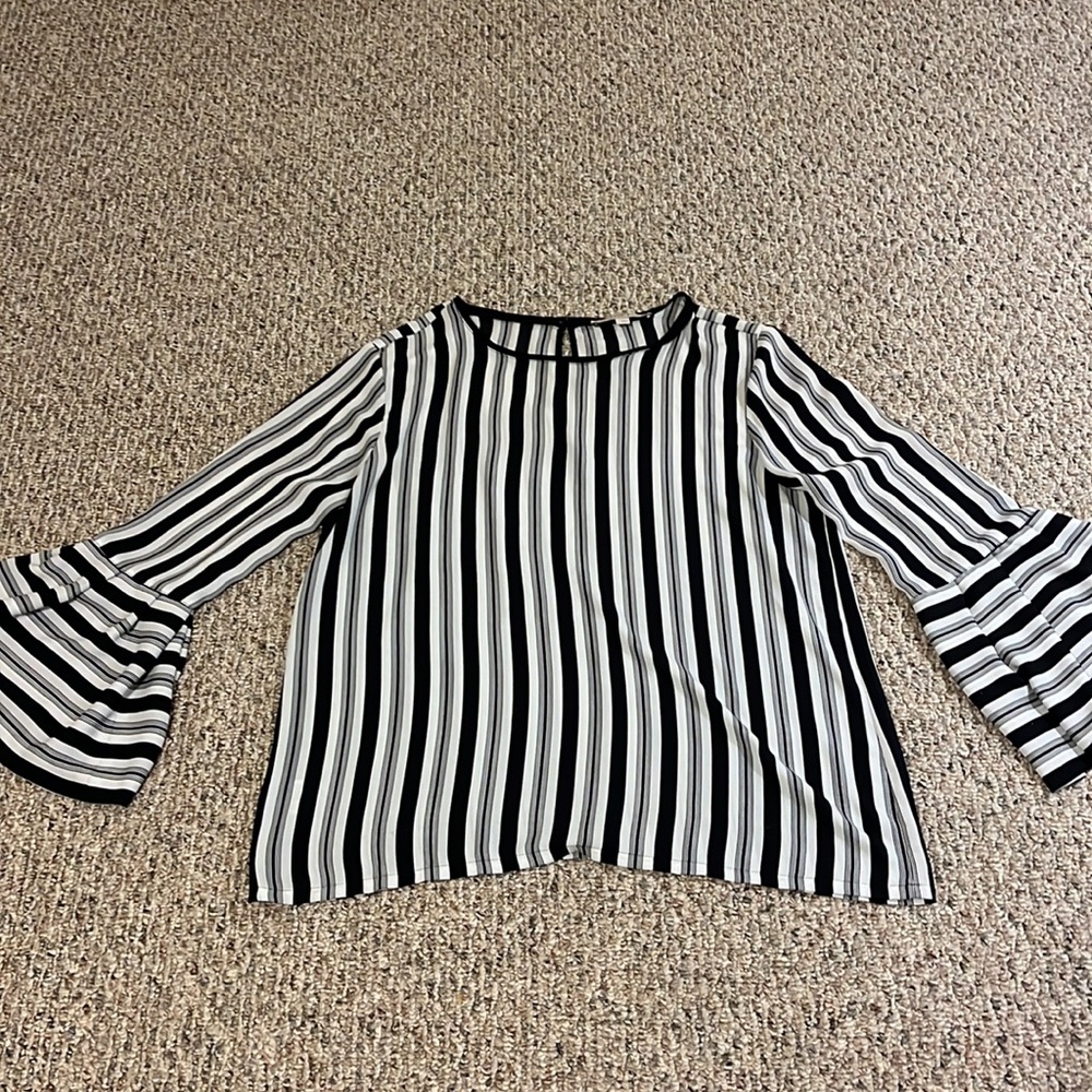 Anne Taylor Loft Bell Sleeve Striped Top Size Large